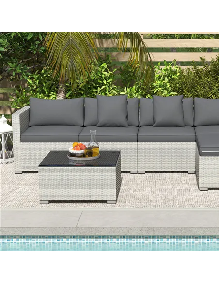Outsunny 6 Pieces Rattan Corner Sofa Set - Mixed Grey