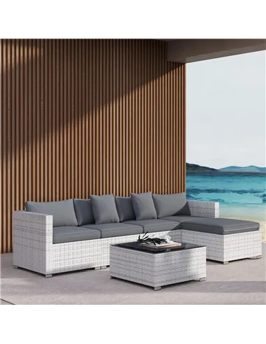 Outsunny 6 Pieces Rattan Corner Sofa Set - Mixed Grey