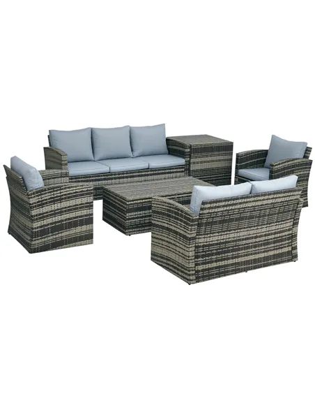 Outsunny 6 Pieces Rattan Garden Furniture Set, 7 Seater Wicker Outdoor Furniture Set with Storage Tea Table & Side Table, Sectio