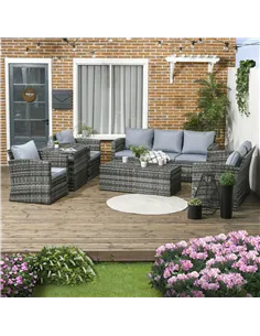 Outsunny 6 Pieces Rattan Garden Furniture Set, 7 Seater Wicker Outdoor Furniture Set with Storage Tea Table & Side Table, Sectio 2