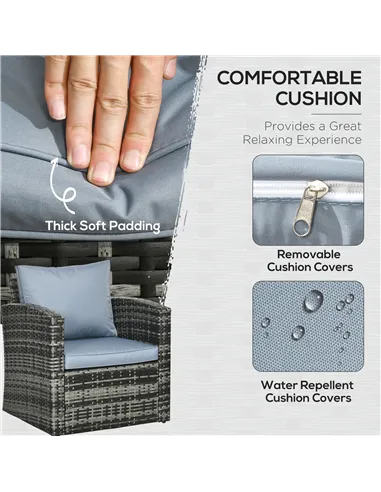 Outsunny 6 Pieces Rattan Garden Furniture Set, 7 Seater Wicker Outdoor Furniture Set with Storage Tea Table & Side Table, Sectio