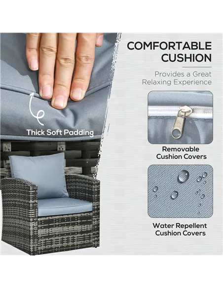 Outsunny 6 Pieces Rattan Garden Furniture Set, 7 Seater Wicker Outdoor Furniture Set with Storage Tea Table & Side Table, Sectio