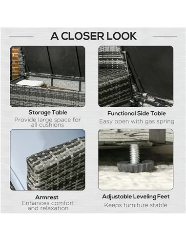 Outsunny 6 Pieces Rattan Garden Furniture Set, 7 Seater Wicker Outdoor Furniture Set with Storage Tea Table & Side Table, Sectio