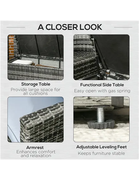 Outsunny 6 Pieces Rattan Garden Furniture Set, 7 Seater Wicker Outdoor Furniture Set with Storage Tea Table & Side Table, Sectio