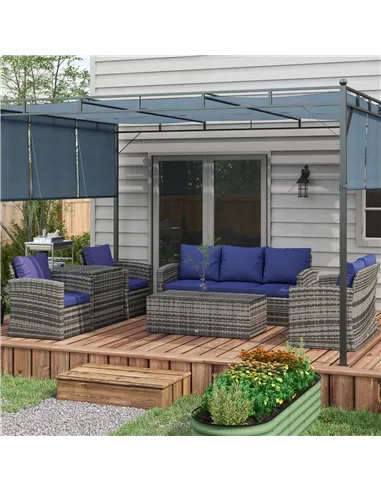 Outsunny 6 Pieces Rattan Garden Furniture Set, 7 Seater Wicker Outdoor Furniture Set with Storage Tea Table & Side Table, Sectio