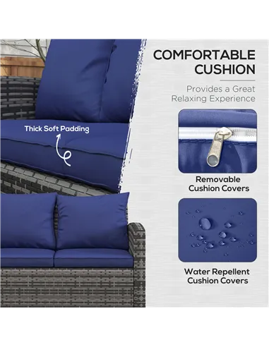 Outsunny 6 Pieces Rattan Garden Furniture Set, 7 Seater Wicker Outdoor Furniture Set with Storage Tea Table & Side Table, Sectio