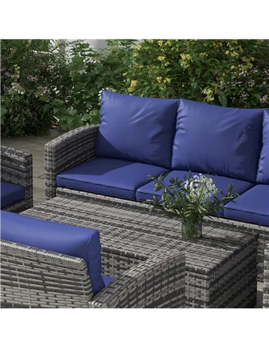 Outsunny 6 Pieces Rattan Garden Furniture Set, 7 Seater Wicker Outdoor Furniture Set with Storage Tea Table & Side Table, Sectio