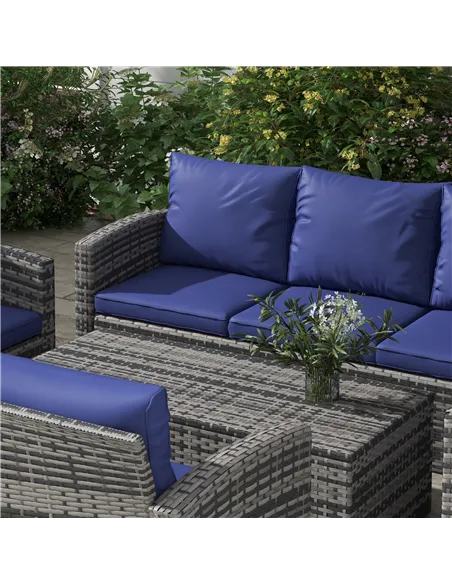 Outsunny 6 Pieces Rattan Garden Furniture Set, 7 Seater Wicker Outdoor Furniture Set with Storage Tea Table & Side Table, Sectio