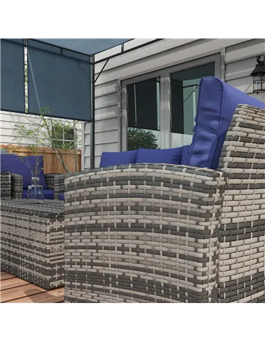 Outsunny 6 Pieces Rattan Garden Furniture Set, 7 Seater Wicker Outdoor Furniture Set with Storage Tea Table & Side Table, Sectio