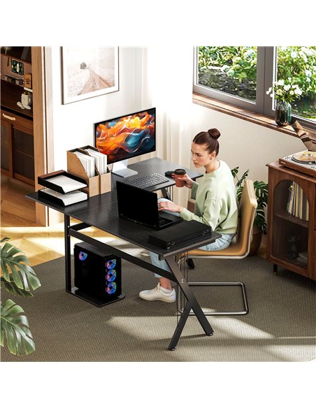 HOMCOM L Shaped Gaming Desk, 155 x 130cm Corner Computer Desk with CPU Stand for Home Office, Study Workstation, Black