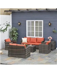 Outsunny 6 Pieces Rattan Garden Furniture Set, 7 Seater Wicker Outdoor Furniture Set with Storage Tea Table & Side Table, Sectio 2