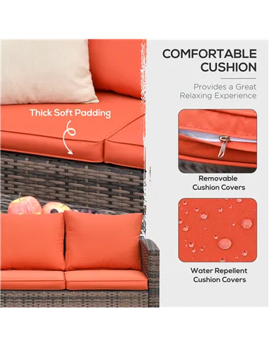 Outsunny 6 Pieces Rattan Garden Furniture Set, 7 Seater Wicker Outdoor Furniture Set with Storage Tea Table & Side Table, Sectio