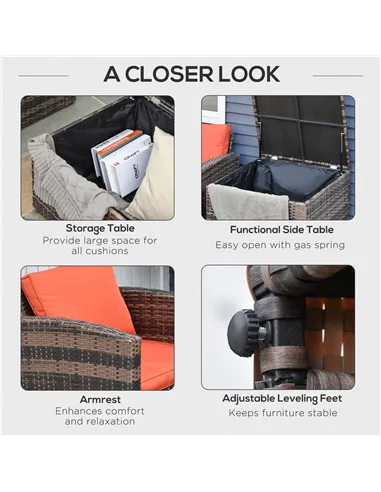 Outsunny 6 Pieces Rattan Garden Furniture Set, 7 Seater Wicker Outdoor Furniture Set with Storage Tea Table & Side Table, Sectio