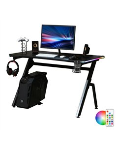 HOMCOM RGB 120 x 66cm Gaming Desk, Computer Table with Carbon Fibre Surface, Headphone Hook, Cup Holder, Controller Rack, Home O