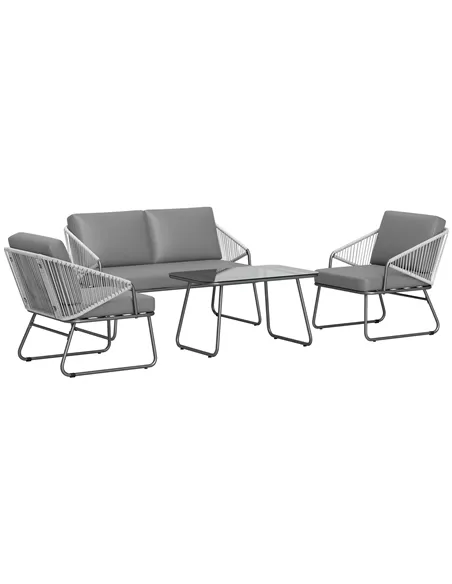 Outsunny Four-Piece Rattan Strong Panel Outdoor Sofa Set - Grey