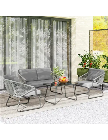 Outsunny Four-Piece Rattan Strong Panel Outdoor Sofa Set - Grey