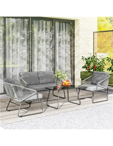 Outsunny Four-Piece Rattan Strong Panel Outdoor Sofa Set - Grey