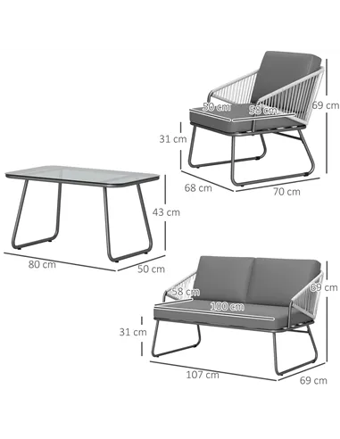 Outsunny Four-Piece Rattan Strong Panel Outdoor Sofa Set - Grey