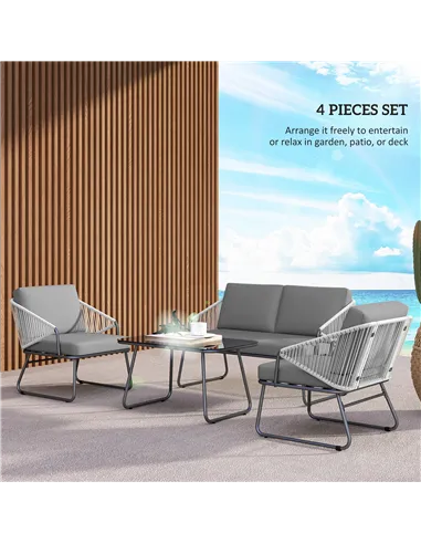 Outsunny Four-Piece Rattan Strong Panel Outdoor Sofa Set - Grey
