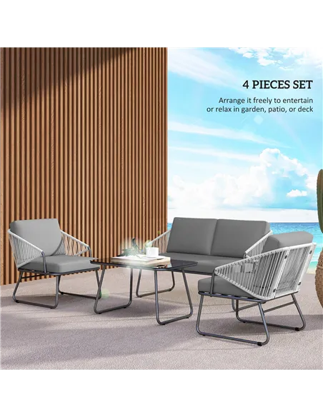 Outsunny Four-Piece Rattan Strong Panel Outdoor Sofa Set - Grey