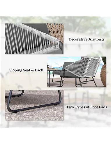 Outsunny Four-Piece Rattan Strong Panel Outdoor Sofa Set - Grey