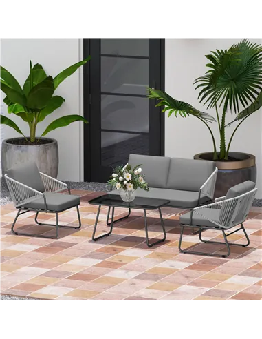Outsunny Four-Piece Rattan Strong Panel Outdoor Sofa Set - Grey