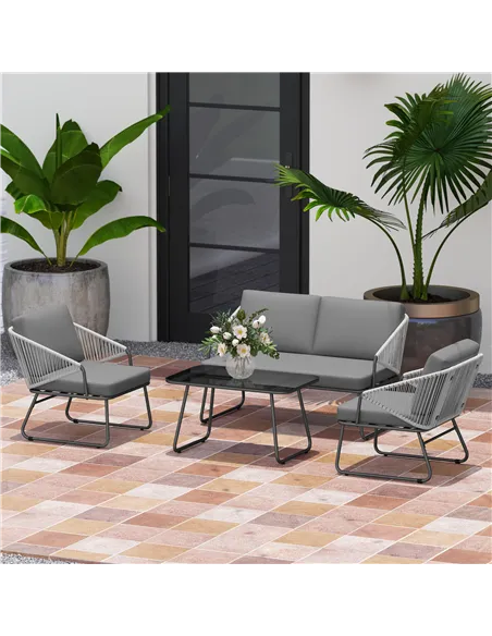 Outsunny Four-Piece Rattan Strong Panel Outdoor Sofa Set - Grey