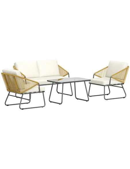 Outsunny Four-Piece Rattan Strong Panel Outdoor Sofa Set - Natural