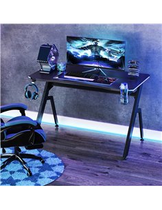 HOMCOM RGB 120 x 66cm Gaming Desk, Computer Table with Carbon Fibre Surface, Headphone Hook, Cup Holder, Controller Rack, Home O 2