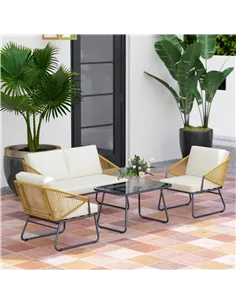 Outsunny Four-Piece Rattan Strong Panel Outdoor Sofa Set - Natural 2