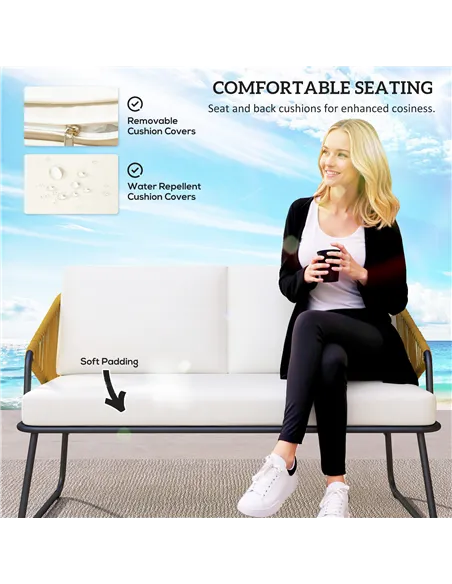 Outsunny Four-Piece Rattan Strong Panel Outdoor Sofa Set - Natural