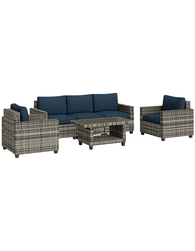 Outsunny Six-Piece Modular Rattan Sofa Set - Navy Blue