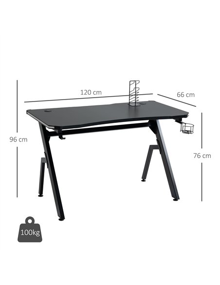 HOMCOM RGB 120 x 66cm Gaming Desk, Computer Table with Carbon Fibre Surface, Headphone Hook, Cup Holder, Controller Rack, Home O