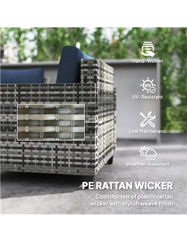 Outsunny Six-Piece Modular Rattan Sofa Set - Navy Blue