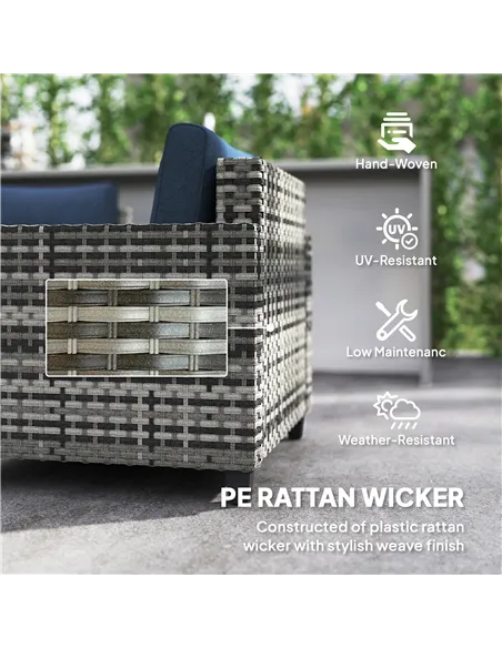 Outsunny Six-Piece Modular Rattan Sofa Set - Navy Blue