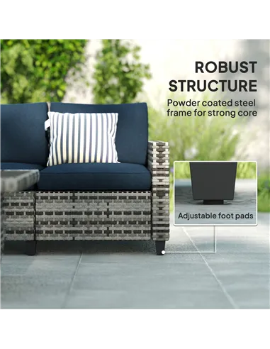 Outsunny Six-Piece Modular Rattan Sofa Set - Navy Blue