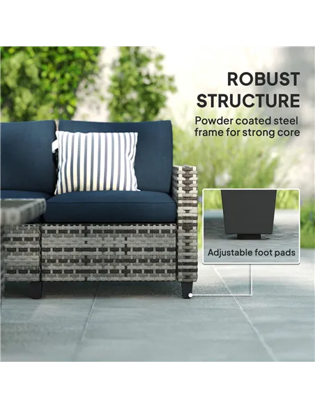 Outsunny Six-Piece Modular Rattan Sofa Set - Navy Blue