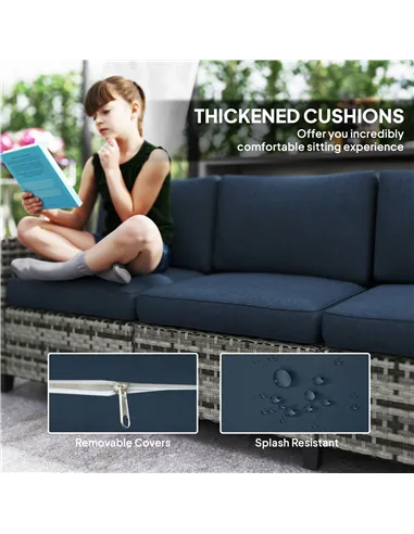 Outsunny Six-Piece Modular Rattan Sofa Set - Navy Blue