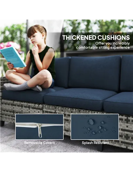 Outsunny Six-Piece Modular Rattan Sofa Set - Navy Blue