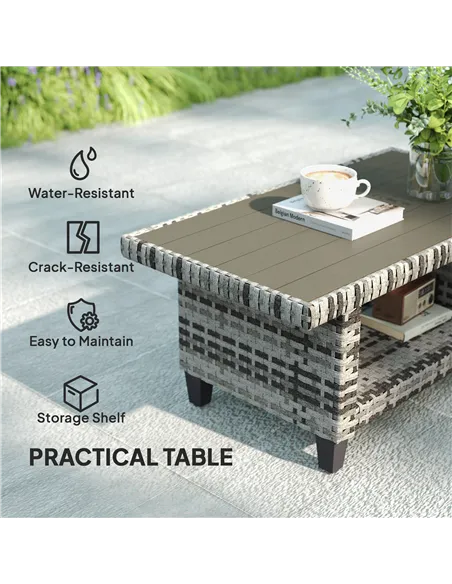 Outsunny Six-Piece Modular Rattan Sofa Set - Navy Blue