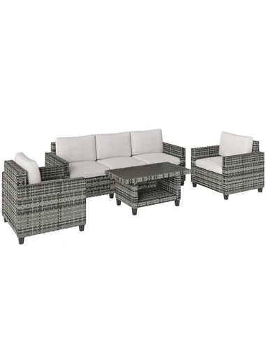 Outsunny Six-Piece Modular Rattan Sofa Set - Light Grey