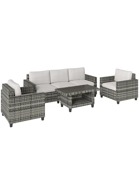Outsunny Six-Piece Modular Rattan Sofa Set - Light Grey