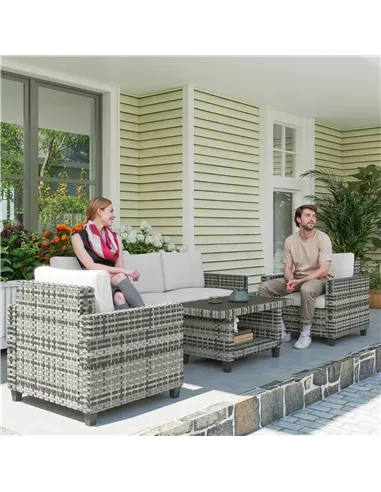 Outsunny Six-Piece Modular Rattan Sofa Set - Light Grey
