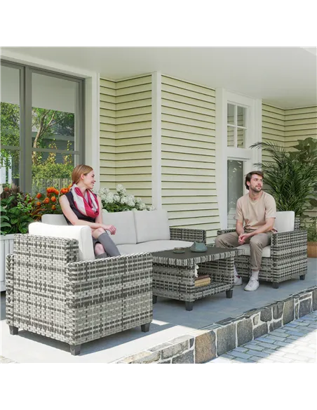 Outsunny Six-Piece Modular Rattan Sofa Set - Light Grey
