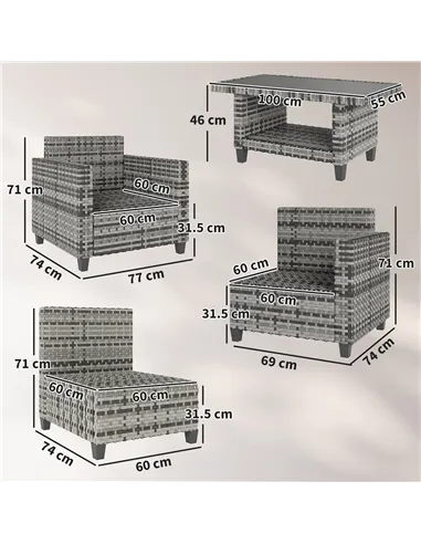 Outsunny Six-Piece Modular Rattan Sofa Set - Light Grey