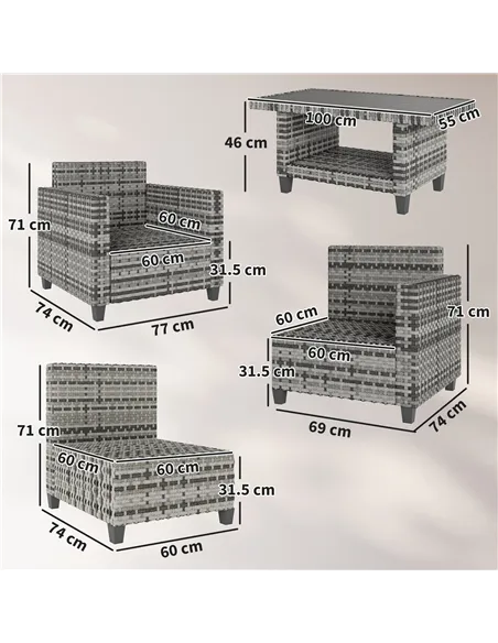 Outsunny Six-Piece Modular Rattan Sofa Set - Light Grey