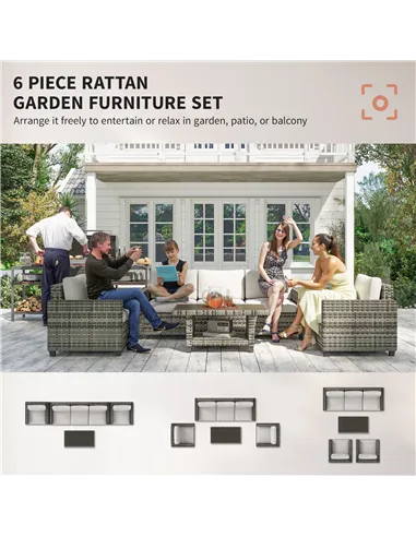 Outsunny Six-Piece Modular Rattan Sofa Set - Light Grey