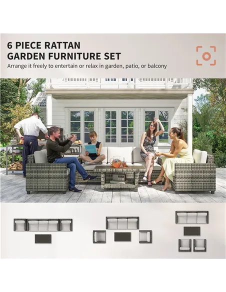 Outsunny Six-Piece Modular Rattan Sofa Set - Light Grey