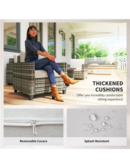 Outsunny Six-Piece Modular Rattan Sofa Set - Light Grey