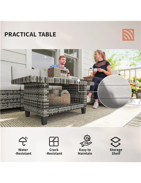 Outsunny Six-Piece Modular Rattan Sofa Set - Light Grey